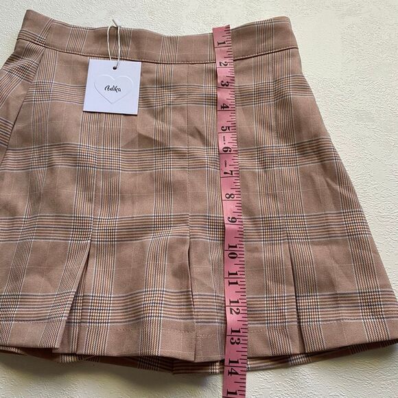Adika Plaid Pleated Mini Skirt Women’s XS Brown Checkered Tennis Schoolgirl Y2K - Picture 6 of 7